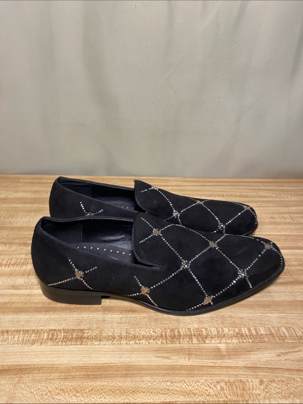 Stacy Adam Studly 254321-001 Black Velvet Metallic Stud Slip on Loafer Mens 11